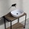 Console Sink Vanity With Ceramic Vessel Sink and Natural Brown Oak Shelf
